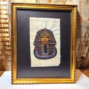Hand Painted Ancient Egyptian Papyrus King Tutankhamun Egypt Art Pharaoh Framed